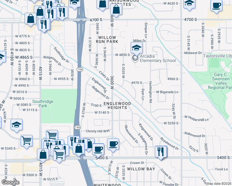 map of restaurants, bars, coffee shops, grocery stores, and more near 3578 Ridgecrest Drive in Salt Lake City