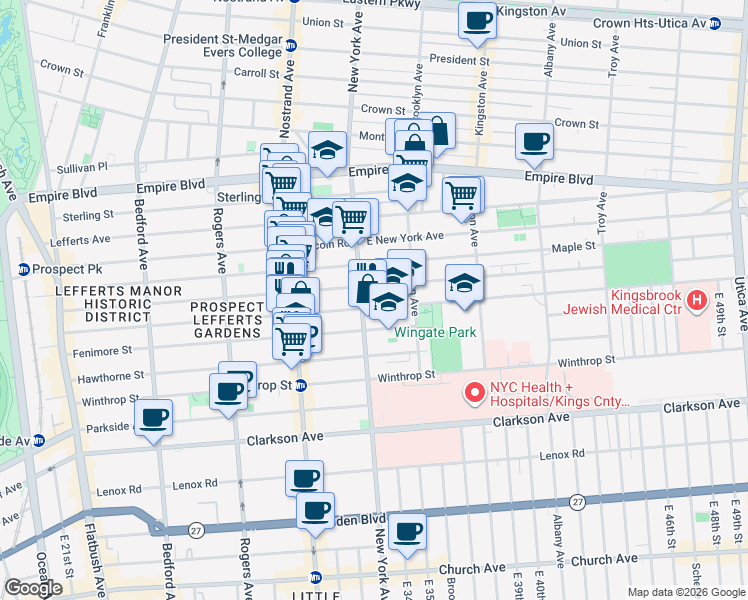 map of restaurants, bars, coffee shops, grocery stores, and more near 409 Rutland Road in Brooklyn