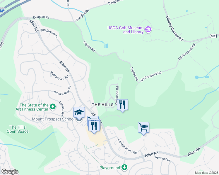 map of restaurants, bars, coffee shops, grocery stores, and more near 26 Benedict Crescent in Basking Ridge