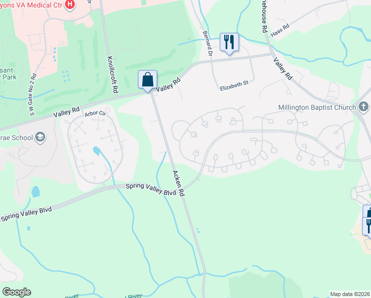 map of restaurants, bars, coffee shops, grocery stores, and more near 274 Alexandria Way in Basking Ridge
