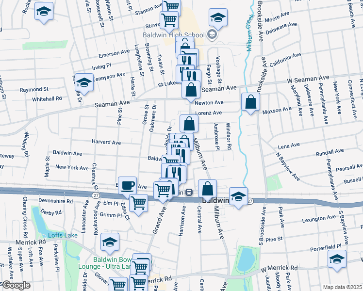 map of restaurants, bars, coffee shops, grocery stores, and more near 2005 Grand Avenue in Baldwin