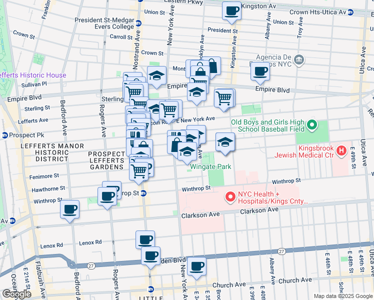 map of restaurants, bars, coffee shops, grocery stores, and more near 19 Miami Court in Brooklyn