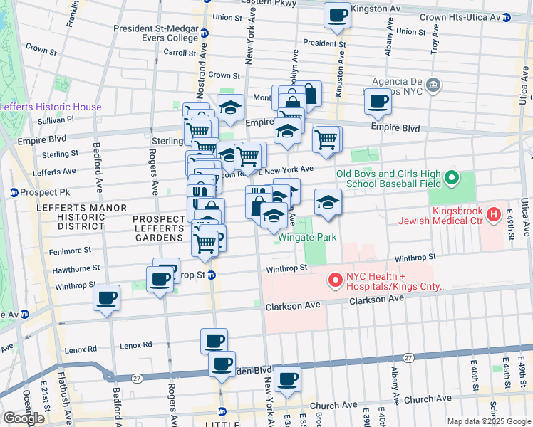 map of restaurants, bars, coffee shops, grocery stores, and more near 19 Miami Court in Brooklyn