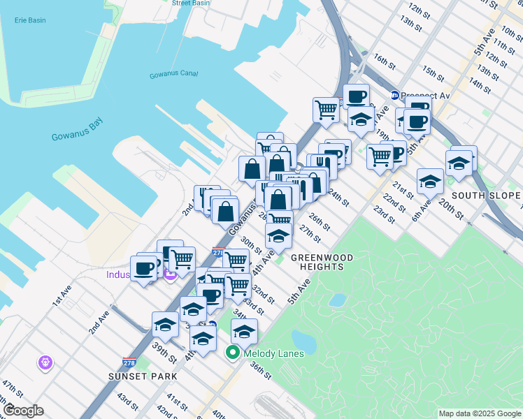 map of restaurants, bars, coffee shops, grocery stores, and more near in Brooklyn