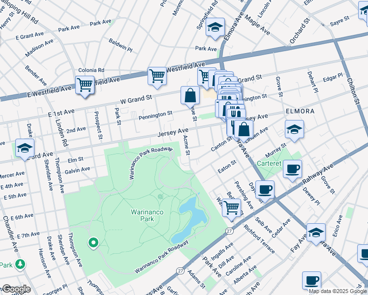 map of restaurants, bars, coffee shops, grocery stores, and more near 838 Jersey Avenue in Elizabeth