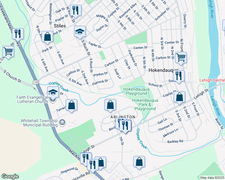 map of restaurants, bars, coffee shops, grocery stores, and more near 3229 Clear Stream Drive in Whitehall