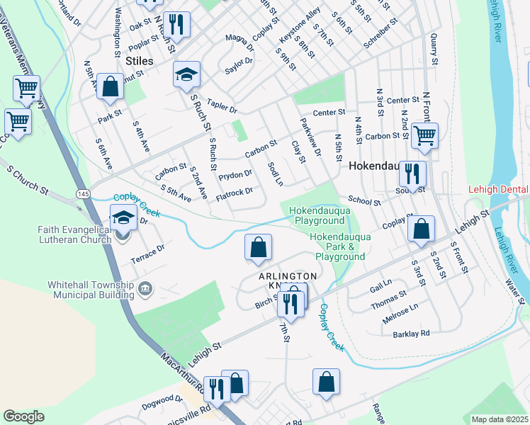 map of restaurants, bars, coffee shops, grocery stores, and more near 3229 Clear Stream Drive in Whitehall
