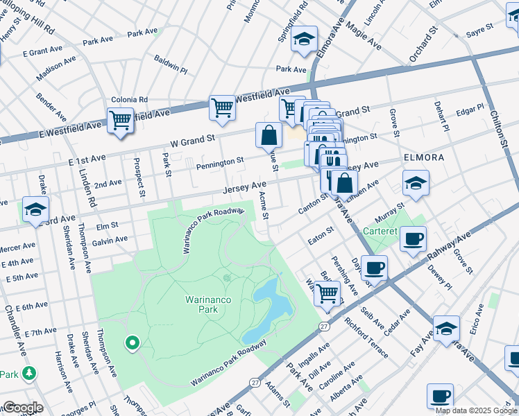 map of restaurants, bars, coffee shops, grocery stores, and more near 838 Jersey Avenue in Elizabeth
