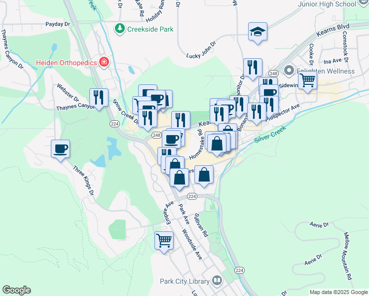 map of restaurants, bars, coffee shops, grocery stores, and more near 1776 Park Avenue in Park City