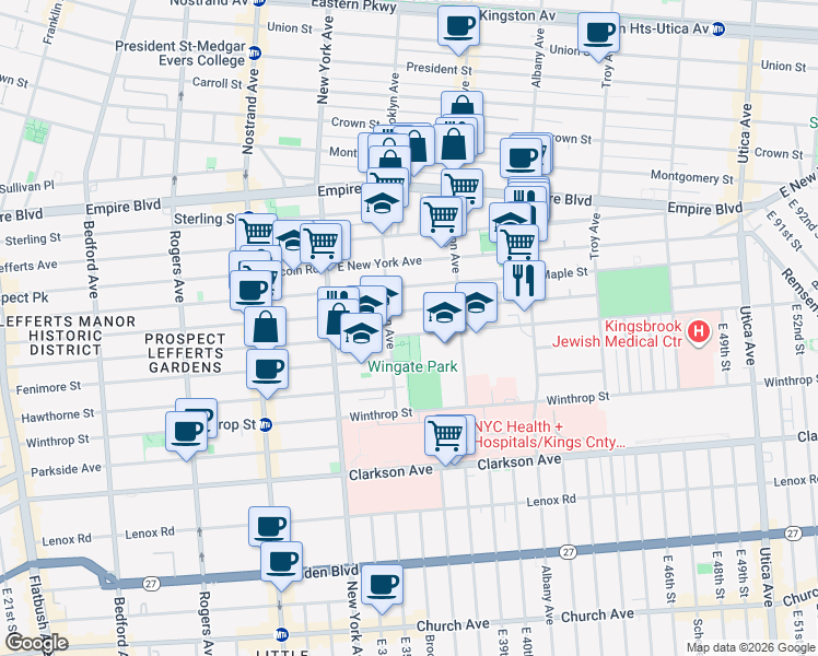 map of restaurants, bars, coffee shops, grocery stores, and more near 483 Rutland Road in Brooklyn