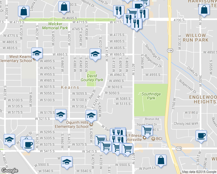 map of restaurants, bars, coffee shops, grocery stores, and more near 4166 West 5010 South in Kearns