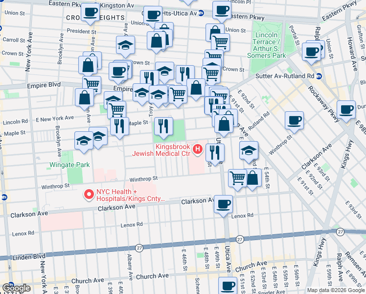 map of restaurants, bars, coffee shops, grocery stores, and more near 783 Rutland Road in Brooklyn