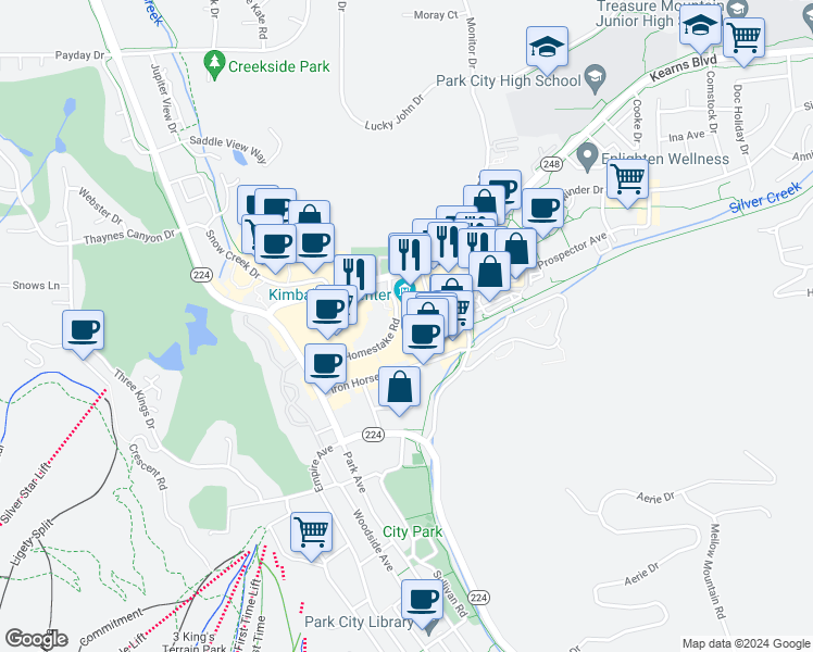 map of restaurants, bars, coffee shops, grocery stores, and more near 1875 Homestake Road in Park City