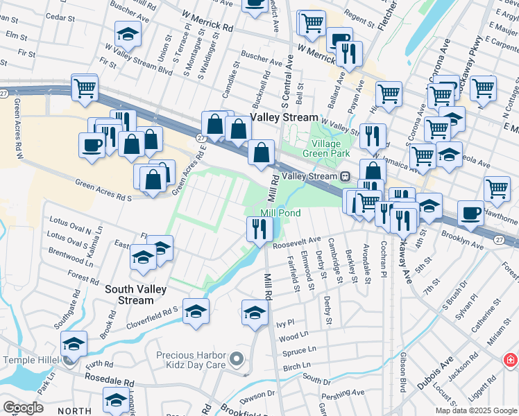 map of restaurants, bars, coffee shops, grocery stores, and more near in Valley Stream