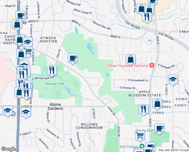 map of restaurants, bars, coffee shops, grocery stores, and more near 541 East Benbow Street in Murray