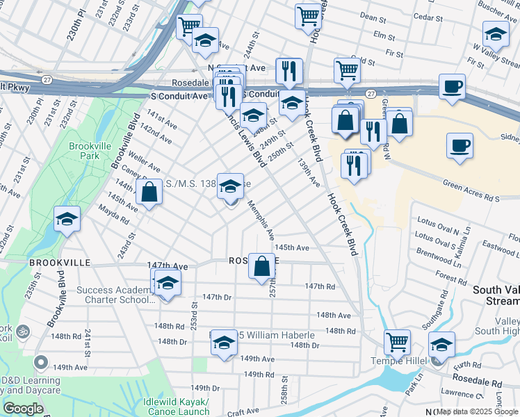 map of restaurants, bars, coffee shops, grocery stores, and more near 141-30 253rd Street in Queens