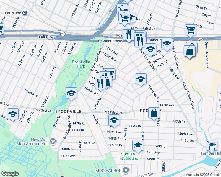 map of restaurants, bars, coffee shops, grocery stores, and more near 243-18 Caney Road in Queens