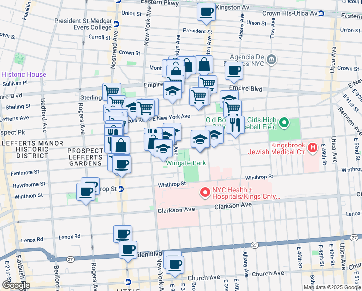 map of restaurants, bars, coffee shops, grocery stores, and more near 568 Brooklyn Avenue in Brooklyn
