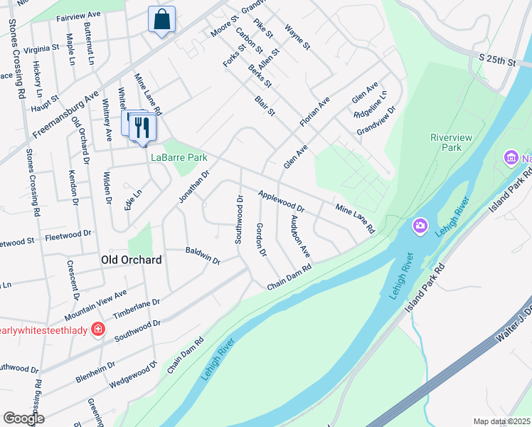 map of restaurants, bars, coffee shops, grocery stores, and more near 3507 Glen Avenue in Easton