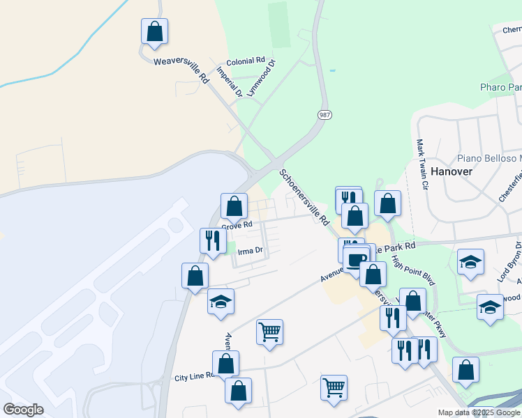 map of restaurants, bars, coffee shops, grocery stores, and more near 2355 Grove Road in Allentown
