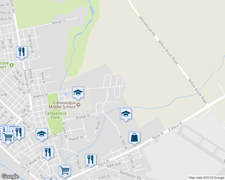 map of restaurants, bars, coffee shops, grocery stores, and more near 96 Cambridge Place in Catasauqua