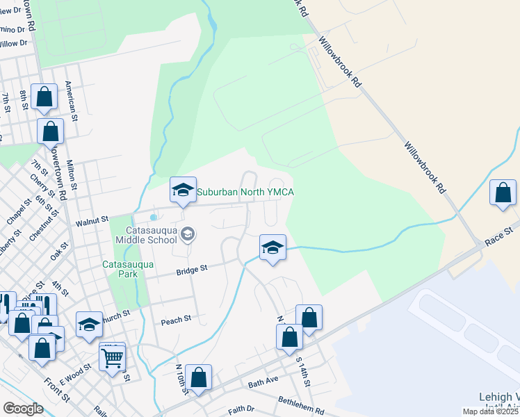 map of restaurants, bars, coffee shops, grocery stores, and more near 96 Cambridge Place in Catasauqua