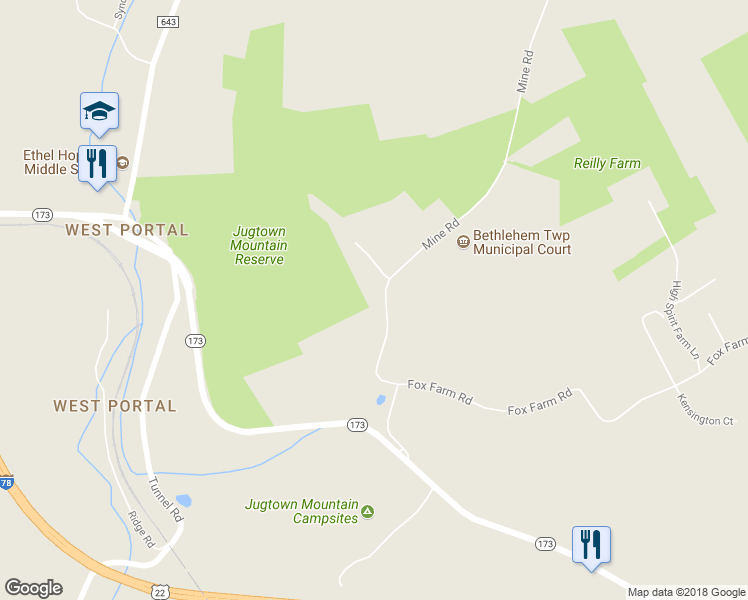 map of restaurants, bars, coffee shops, grocery stores, and more near 390 Mine Road in Asbury