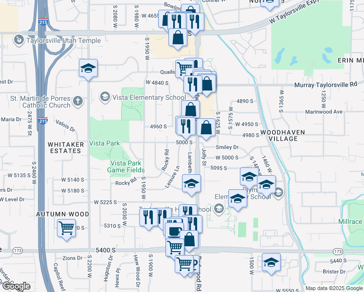 map of restaurants, bars, coffee shops, grocery stores, and more near 5011 Leisure Lane in Salt Lake City