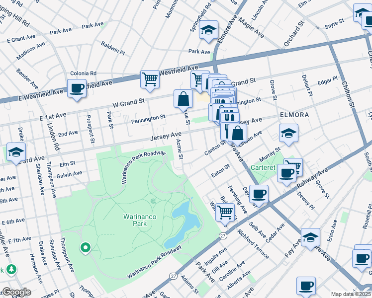 map of restaurants, bars, coffee shops, grocery stores, and more near 809 Chancellor Street in Elizabeth