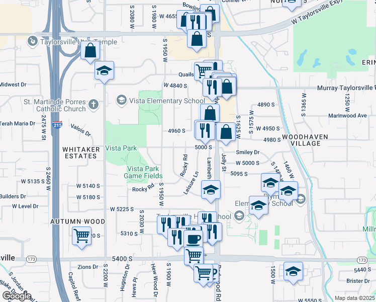 map of restaurants, bars, coffee shops, grocery stores, and more near 1802 West 5000 South in Salt Lake City