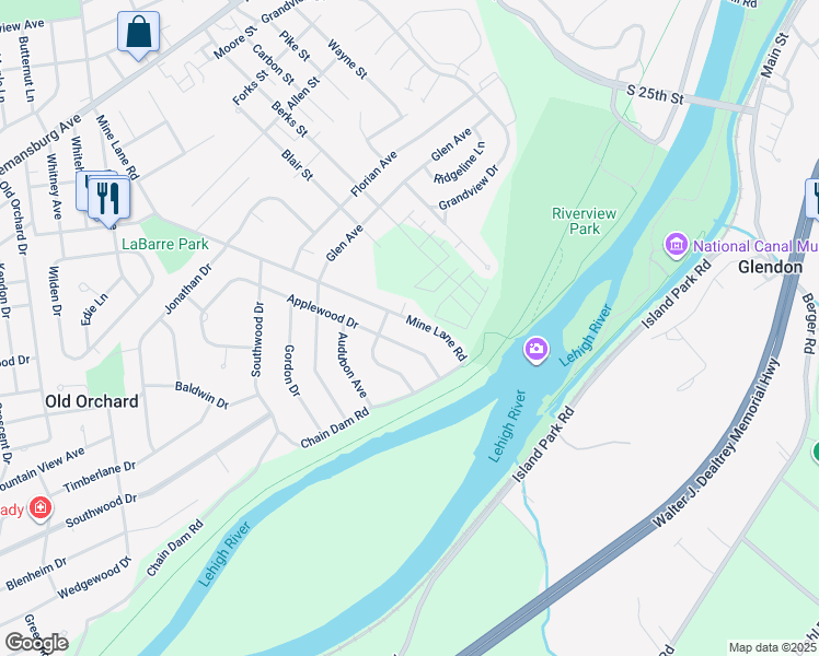 map of restaurants, bars, coffee shops, grocery stores, and more near 1730 Mine Lane Road in Easton