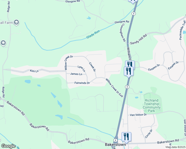 map of restaurants, bars, coffee shops, grocery stores, and more near 2037 Lynn Lane in Gibsonia