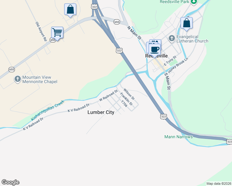 map of restaurants, bars, coffee shops, grocery stores, and more near 160 T439 in Reedsville