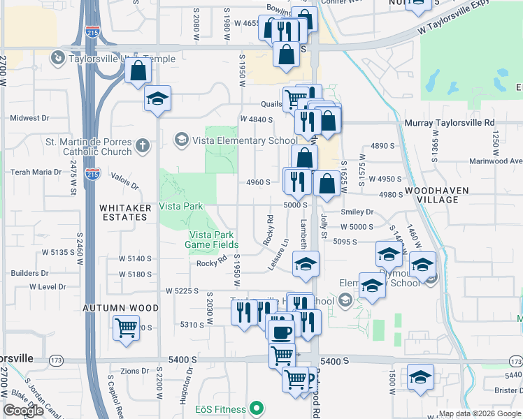 map of restaurants, bars, coffee shops, grocery stores, and more near 1802 West 5000 South in Salt Lake City