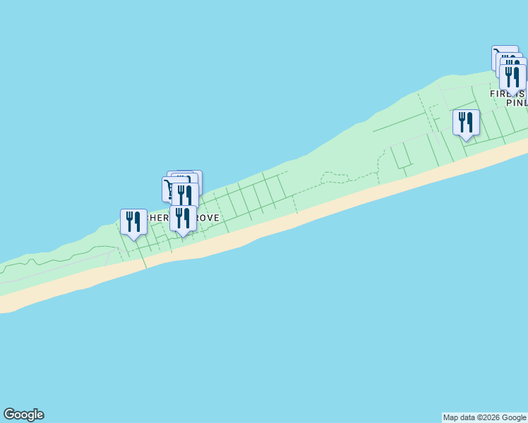 map of restaurants, bars, coffee shops, grocery stores, and more near 23 Sumner Walk in Fire Island