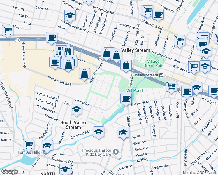 map of restaurants, bars, coffee shops, grocery stores, and more near 14 Catalpa Lane in Valley Stream