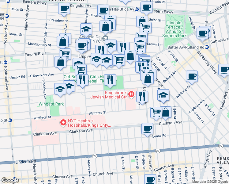 map of restaurants, bars, coffee shops, grocery stores, and more near 783 Rutland Road in Brooklyn