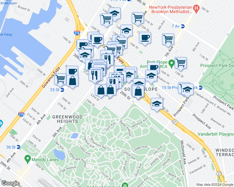 map of restaurants, bars, coffee shops, grocery stores, and more near in Brooklyn