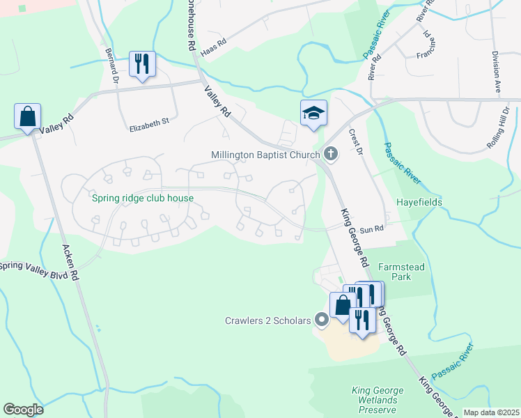 map of restaurants, bars, coffee shops, grocery stores, and more near 33 Commonwealth Drive in Bernards