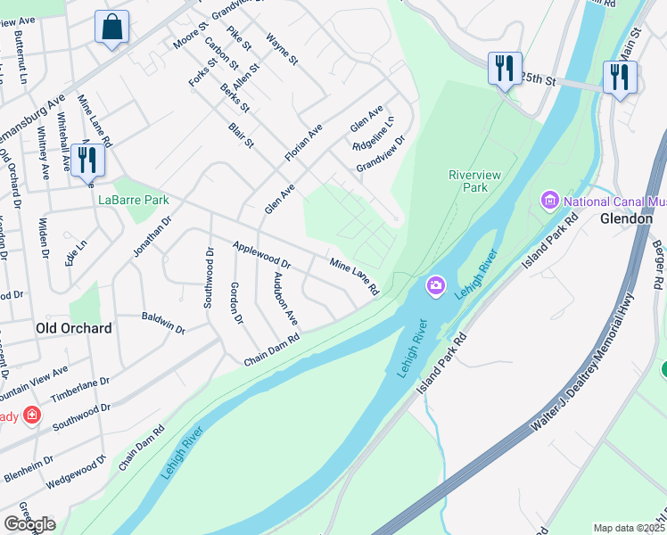 map of restaurants, bars, coffee shops, grocery stores, and more near 1730 Mine Lane Road in Easton