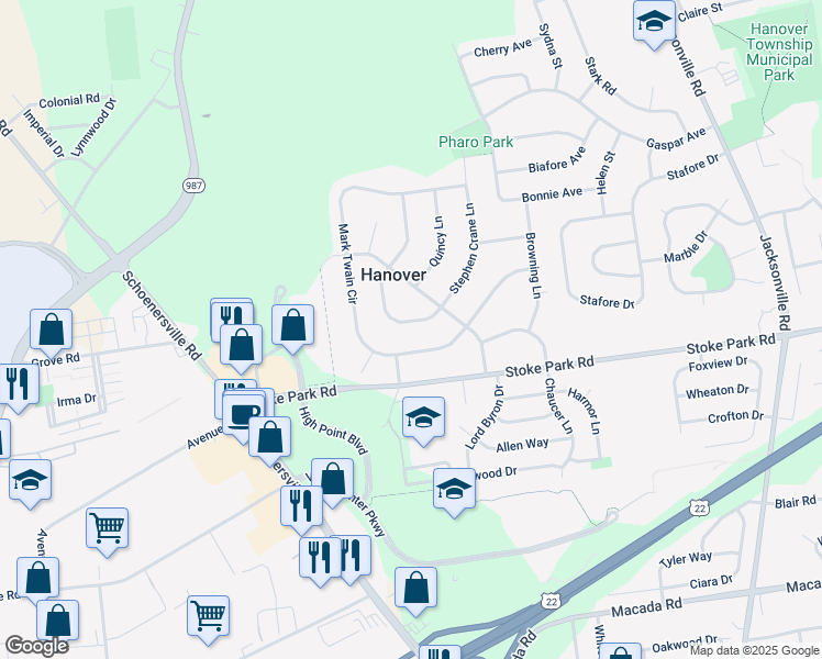 map of restaurants, bars, coffee shops, grocery stores, and more near 1645 Chippendale Circle in Bethlehem