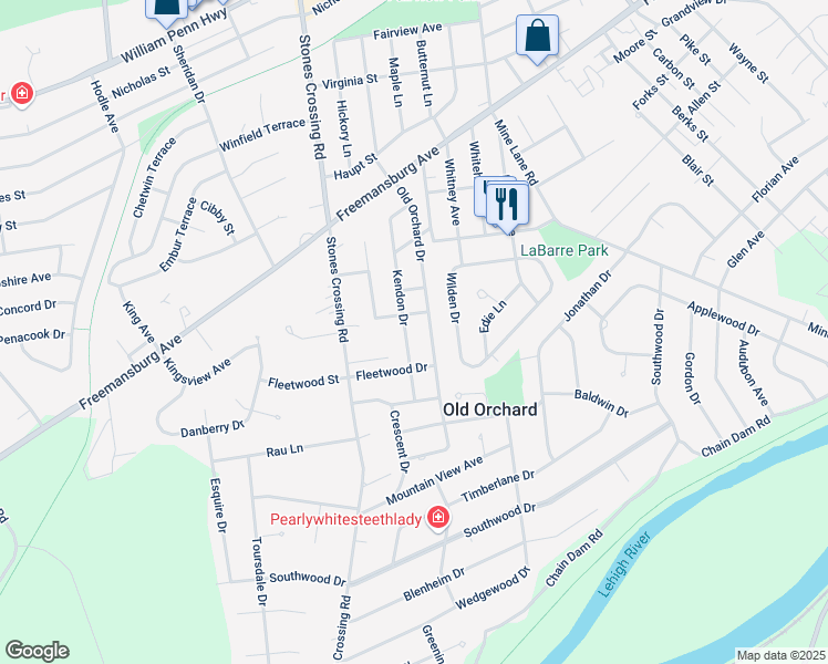 map of restaurants, bars, coffee shops, grocery stores, and more near 101 Kendon Drive in Easton