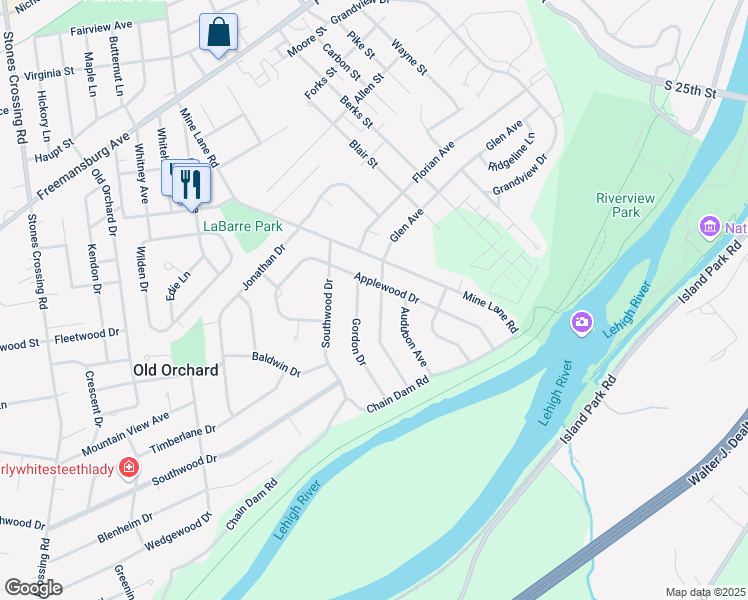 map of restaurants, bars, coffee shops, grocery stores, and more near 3507 Glen Avenue in Easton