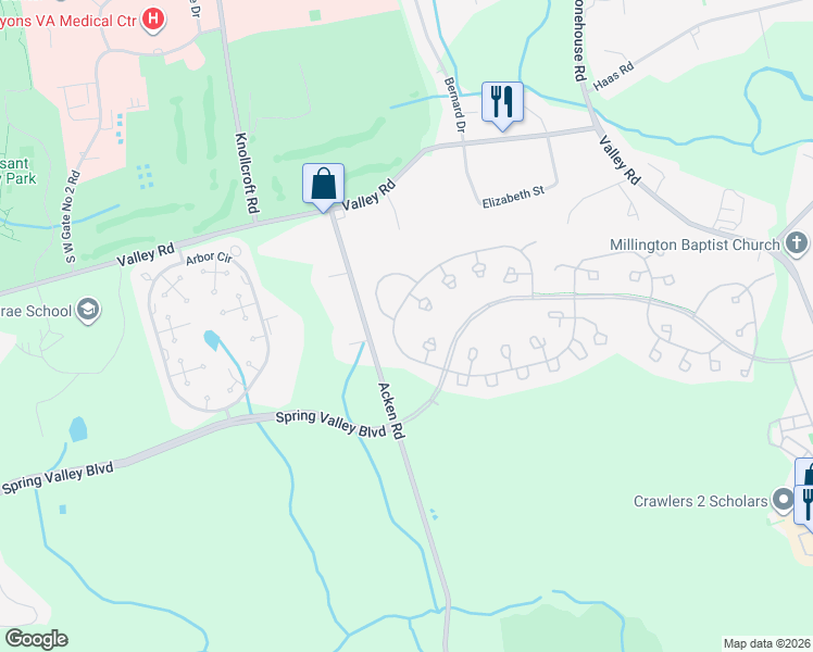 map of restaurants, bars, coffee shops, grocery stores, and more near 274 Alexandria Way in Basking Ridge