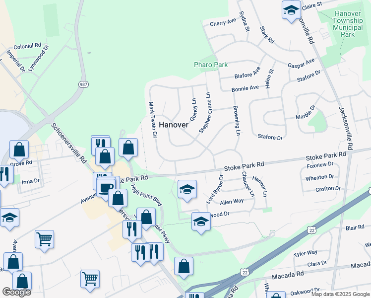 map of restaurants, bars, coffee shops, grocery stores, and more near 1631 Chippendale Circle in Bethlehem