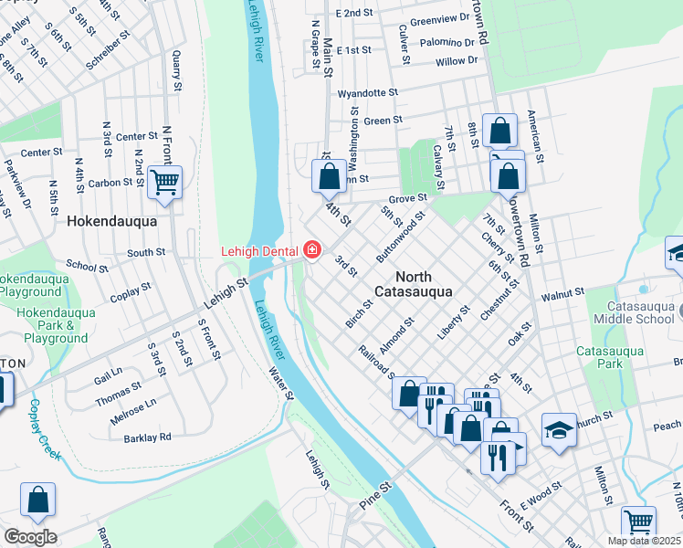 map of restaurants, bars, coffee shops, grocery stores, and more near 1219 3rd Street in Catasauqua