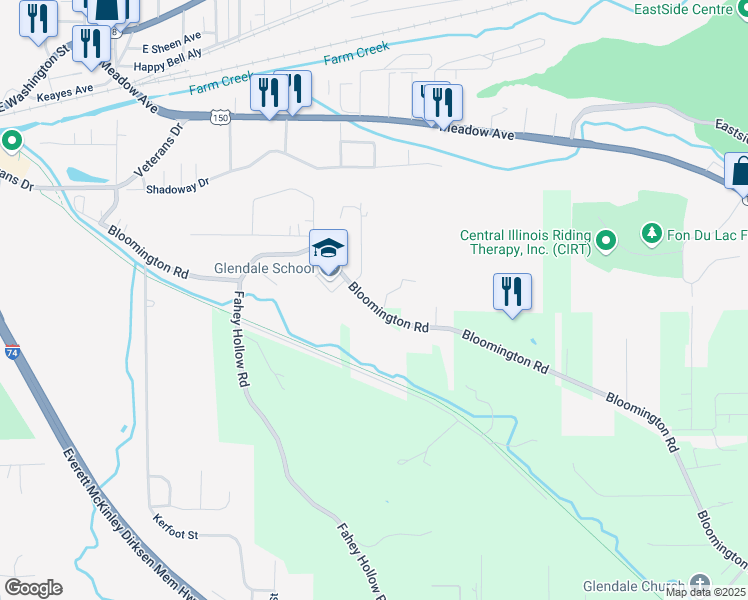 map of restaurants, bars, coffee shops, grocery stores, and more near 1101 Bloomington Rd in East Peoria