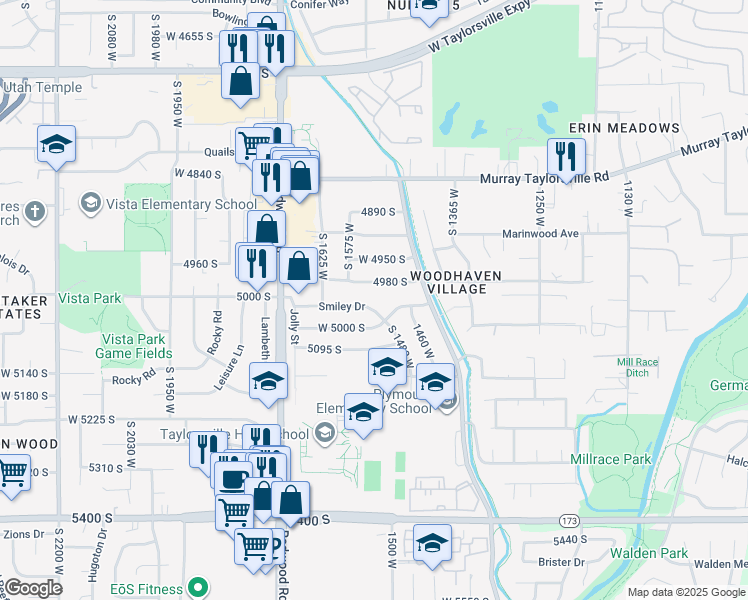 map of restaurants, bars, coffee shops, grocery stores, and more near 1519 4980 South in Taylorsville