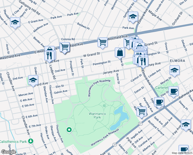 map of restaurants, bars, coffee shops, grocery stores, and more near 792 East 3rd Avenue in Roselle