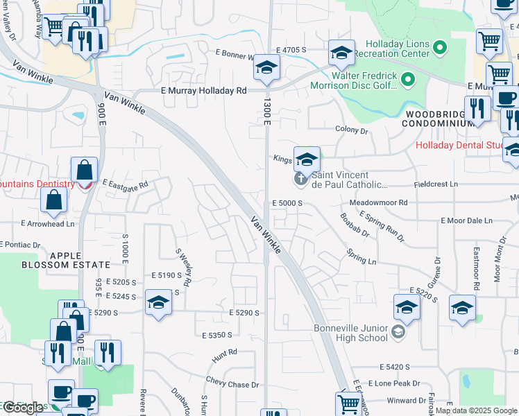 map of restaurants, bars, coffee shops, grocery stores, and more near 4985 Kiska Lane in Salt Lake City